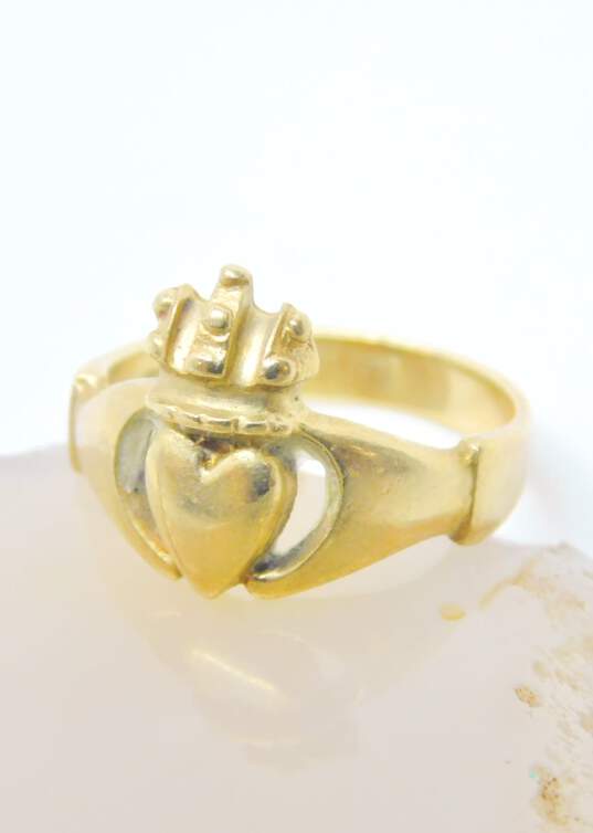 10K Yellow Gold Irish Celtic Claddagh Ring 4.2g image number 3