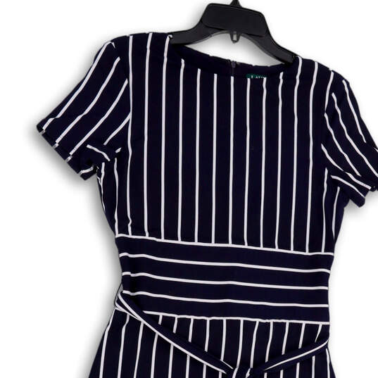 Womens Blue White Striped Short Sleeve Back Zip A-Line Dress Size 8 image number 3