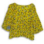 NWT Womens Yellow Floral 3/4 Sleeve Pleated Round Neck Peasant Blouse Sz XL image number 2