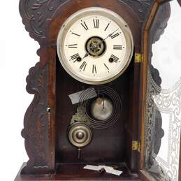 Antique Ansonia Clock Co. Wood Carved Gingerbread Parlor Mantel Clock w/ Key alternative image
