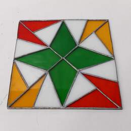Geometric Four-Pointed Star Stained Glass Pane