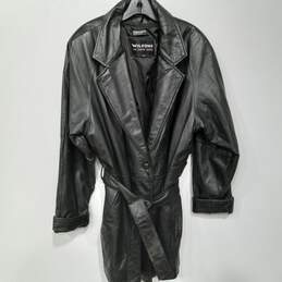 Wilsons Women's Black Leather Belted Coat Size L
