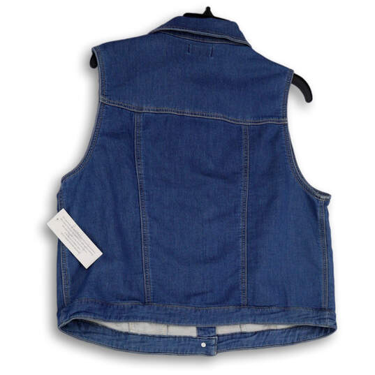 NWT Womens Blue Sleeveless Spread Collar Button Front Denim Vest Size L image number 2
