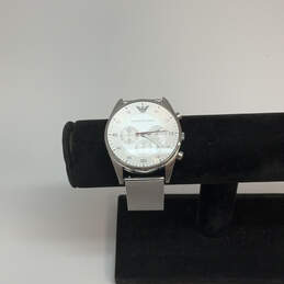 Designer Emporio Armani Silver-Tone Chronograph Dial Analog Wristwatch