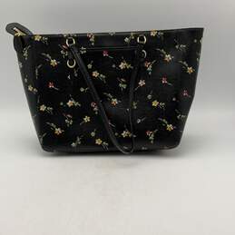 Womens Black Floral Saffiano Leather Inner Pockets Shopper Tote Bag alternative image