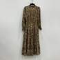 Womens Brown Paisley Long Sleeve V-Neck Smocked Tiered Maxi Dress Size M image number 1