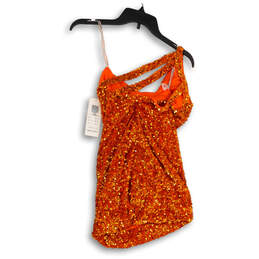 NWT Womens Orange Sequin One Shoulder Back Zip Short Bodycon Dress Size 2 alternative image