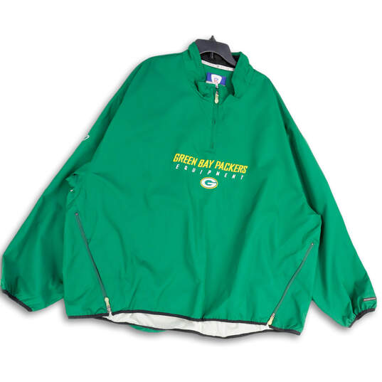Mens Green Bay Packers Mock Neck 1/4 Sleeve Windbreaker Jacket Size 4XL image number 1