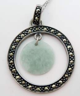 Romantic 925 Aventurine & Marcasite Circles Pendant Cable Chain Necklace & Matching Band Ring 11.2g alternative image