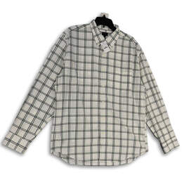 NWT Mens White Check Long Sleeve Pockets Collared Button-Up Shirt Size XL