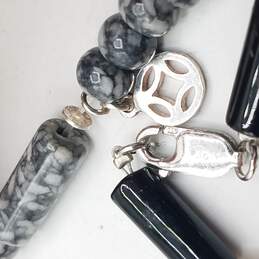 925 Silver Jasper, Onyx & Pearls Beaded Strand Bracelets alternative image