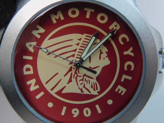 Men's Indian Motorcycle 1901 Leather Analog Watch IOB image number 2