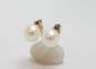 14K Yellow Gold Pearl & Sapphire Accent Stud Earrings 1.1g image number 4