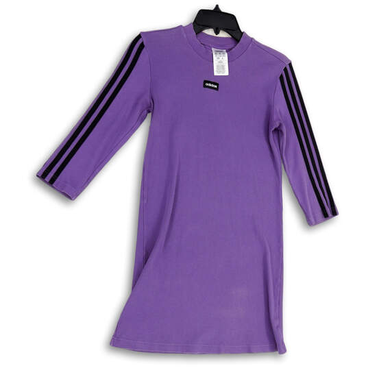 Womens Purple Ribbed Long Sleeve Crew Neck Pullover T-Shirt Dress Size XS image number 4