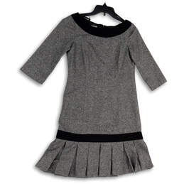 Womens Gray Black Round Neck Long Sleeve Pleated Sweater Dress Size 8