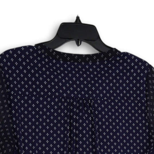 Womens Navy Blue Printed V-Neck Long Bell Sleeve Pullover Blouse Top Size L image number 4