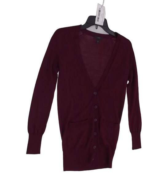 Womens Burgundy Long Sleeve V Neck Pockets Cardigan Sweater Size XXS image number 5