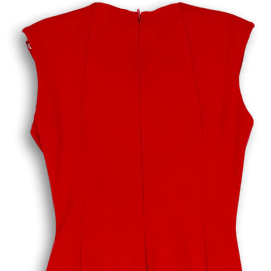 Womens Red Sleeveless Round Neck Back Zip Contemporary Sheath Dress Size 2 image number 4