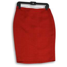 Womens Red Textured Flat Front Back Zip Midi Straight & Pencil Skirt Size 4