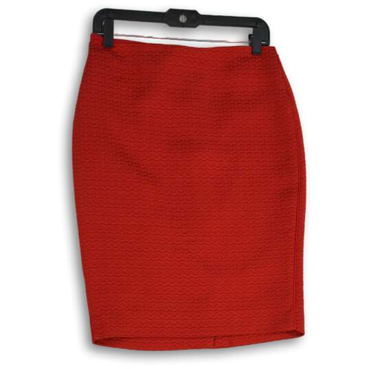 Womens Red Textured Flat Front Back Zip Midi Straight & Pencil Skirt Size 4 image number 1