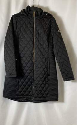 Michael Kors Womens Black Full Zip Quilted Hooded Puffer Jacket Size Large