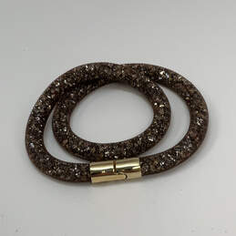 Designer Swarovski Gold-Tone Stardust Brown Double Wrap Bracelet With Box