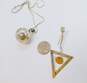 Artisan 925 & Brass Stamped Celestial Moon Star Planet & Sun Chime Ball Pendant Necklace & Geometric Modernist Drop Earrings 24.6g image number 4