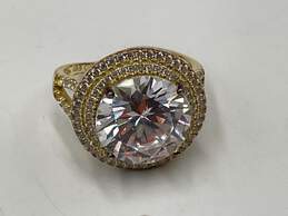 925 Yellow Gold Womens Zircon Stone Round Shape Band Ring Size 7 5.4g