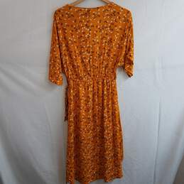 Orange floral faux wrap midi dress women's S tags alternative image