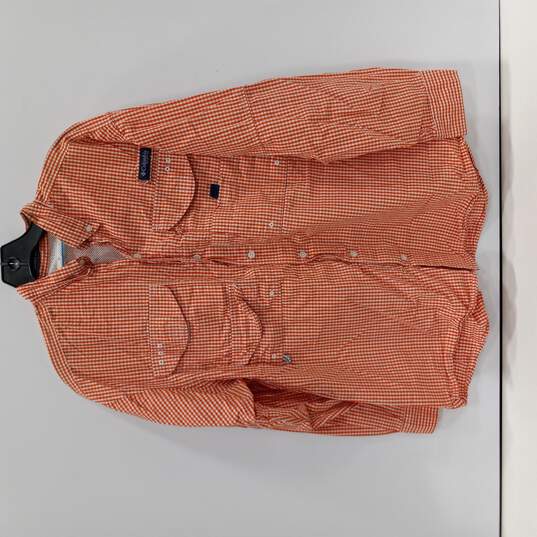 Men's PFG Super Bonehead Orange Checkered Shirt Size S image number 1