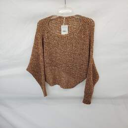 Free People Brown Cotton Blend Open Knit Asymmetrical Sweater WM Size XS NWT