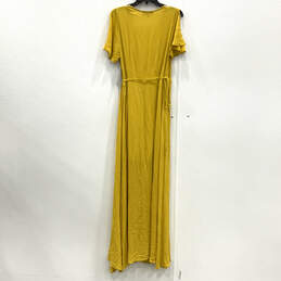NWT Womens Yellow V-Neck Pleated Short Sleeve Wrap Dress Size Medium alternative image