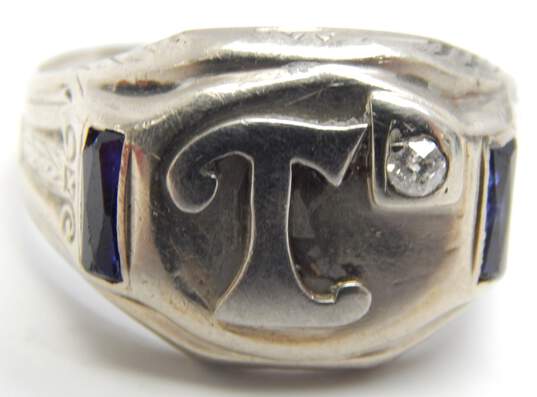 Vintage 14K White Gold 0.06 CT Diamond Sapphire T Initial Ring - For Repair 4.1g image number 1