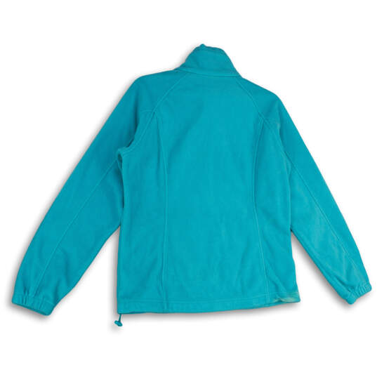 Womens Green Fleece Mock Neck Long Sleeve Pockets Full-Zip Jacket Size L image number 2