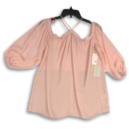 NWT 1. State Womens Pink Chiffon Off The Shoulder Balloon Sleeve Blouse Top Sz S