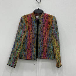Womens Multicolor Qulited Floral Mock Neck Long Sleeve Full-Zip Jacket Sz 4 alternative image