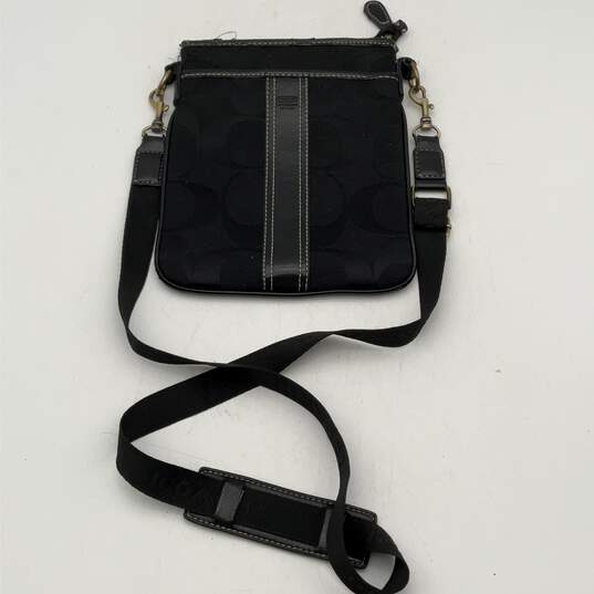 Coach Womens Black Signature Print Adjustable Strap Zipper Crossbody Bag Purse image number 1