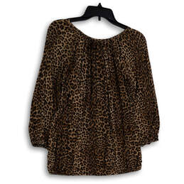 Womens Brown Black Leopard Print Round Neck Long Sleeve Blouse Top Size M alternative image