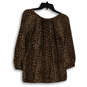 Womens Brown Black Leopard Print Round Neck Long Sleeve Blouse Top Size M image number 2