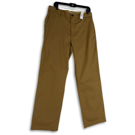 NWT Mens Tan Flat Front Pockets Relaxed Fit Straight Leg Chino Pants 32/32 image number 1