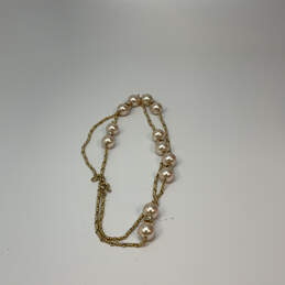 Designer J Crew Gold-Tone Double Strand Pearl Bead Link Chain Necklace alternative image