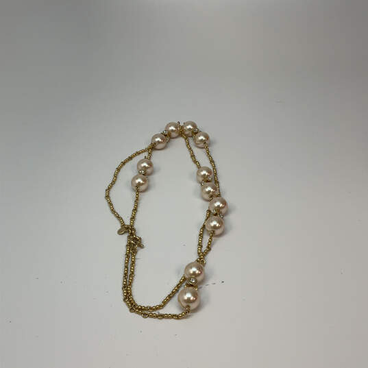 Designer J Crew Gold-Tone Double Strand Pearl Bead Link Chain Necklace image number 2