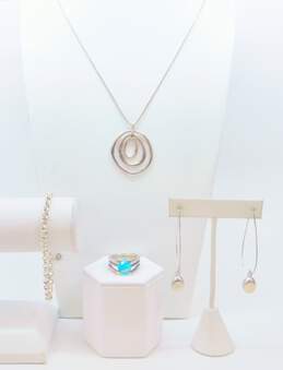 Sterling Silver Blue Aurora Quartz Geometric Jewelry 38.3g