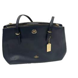 Crossgrain Leather Turnlock Carryall Navy/Gold