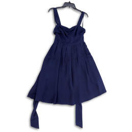 Womens Blue Sleeveless Tie Waist Stretch Back Zip Fit & Flare Dress Size 2
