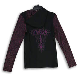 Womens Black Purple Printed Henley Neck Long Sleeve Pullover Hoodie Size M alternative image