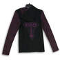 Womens Black Purple Printed Henley Neck Long Sleeve Pullover Hoodie Size M image number 2