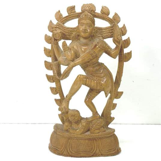 Sandal Wood Hand Crafted Deities Vintage Hindu Statues Lot of 2 Wood carvings image number 3