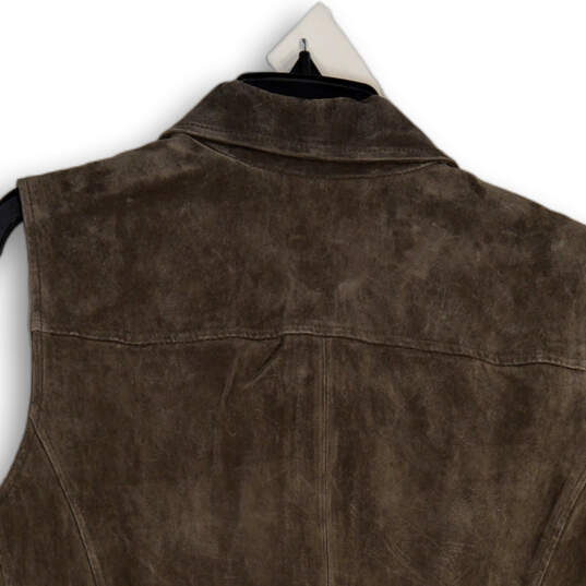 NWT Womens Brown Gray Suede Spread Collar Full-Zip Vest Size Large image number 3