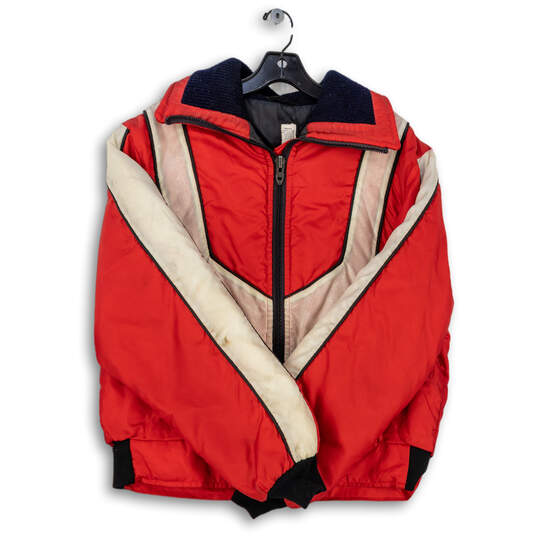 Vintage Mens Red White Long Sleeve Full-Zip Windbreaker Jacket Size Large image number 1